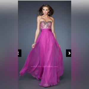 LA FEMME 18897 magenta strapless beaded gown.size 00